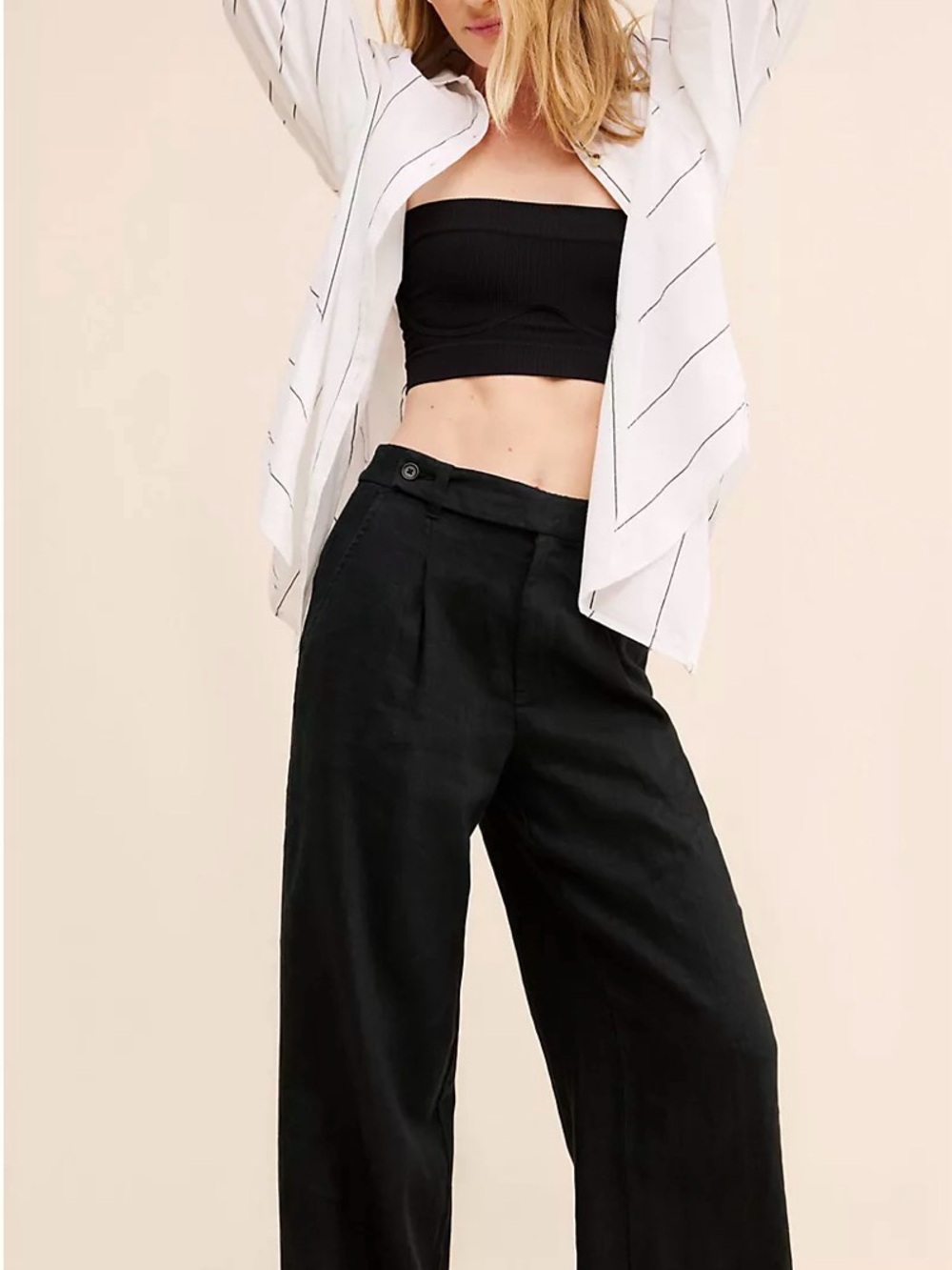 High-Rise Wide Leg Black Linen Blend Pants - Madewell